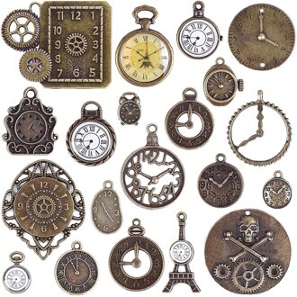 18Pcs Vintage Lichtmetalen Charms Klok Gezicht Horloge Gear Cog Wiel Steampunk Hanger Bedels Voor Ambachten Ketting Armband, antiek Brons Style1