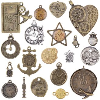 18Pcs Vintage Lichtmetalen Charms Klok Gezicht Horloge Gear Cog Wiel Steampunk Hanger Bedels Voor Ambachten Ketting Armband, antiek Brons Style2
