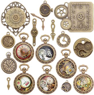18Pcs Vintage Lichtmetalen Charms Klok Gezicht Horloge Gear Cog Wiel Steampunk Hanger Bedels Voor Ambachten Ketting Armband, antiek Brons Style3