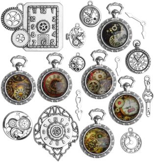 18Pcs Vintage Lichtmetalen Charms Klok Gezicht Horloge Gear Cog Wiel Steampunk Hanger Bedels Voor Ambachten Ketting Armband, antiek Brons Style4