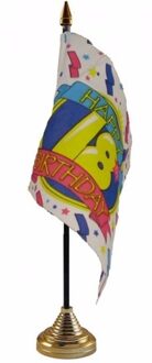 18ste verjaardag tafelvlaggetje - 10 x 15 cm - met standaard - 18 jaar geworden