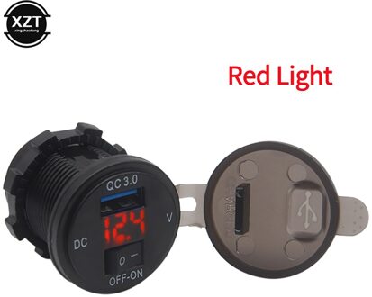 18W DC12V-24V Usb Telefoon Qc 3.0 Snel Opladen Motor Power Adapter Met Schakelaar Led Voltmeter Voltage Display Voertuig Waterdichte rood