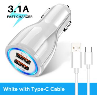 18W Dual Usb Autolader Led Snel Opladen Plug Quick Telefoon Opladen Adapter Voor Iphone 12 11 7 Samsung xiaomi Mi Huawei Lg wit met type-C
