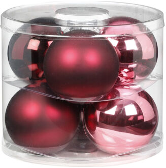 18x Berry Kiss mix roze/rode glazen kerstballen 10 cm glans en mat