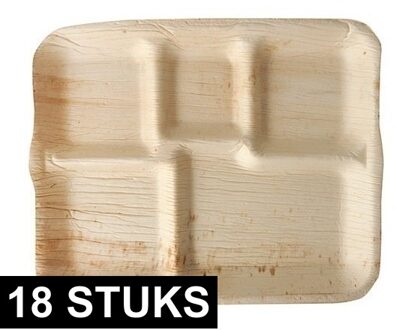 18x Duurzame biologisch afbreekbare 5-vaks borden palmblad 27cm