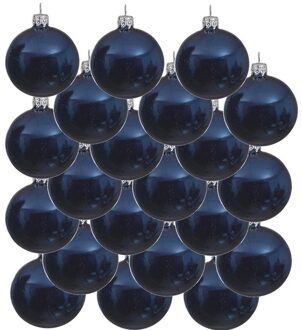 18x Glazen kerstballen glans donkerblauw 8 cm kerstboom versiering/decoratie - Kerstbal