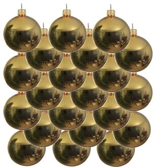 18x Glazen kerstballen glans goud 8 cm kerstboom versiering/decoratie - Kerstbal Goudkleurig