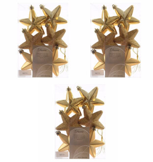 18x Gouden sterren kerstballen 7 cm - Glans/mat/glitter - Onbreekbare plastic kerstballen - Kerstboomversiering goud