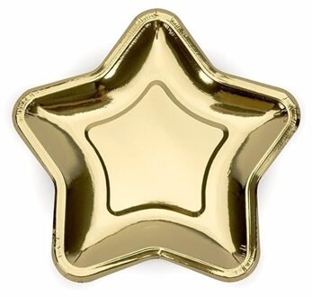 18x Gouden wegwerp borden ster van karton - Feestbordjes Goudkleurig
