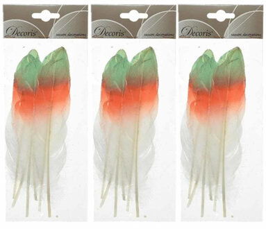 18x Groen/oranje/witte sierveren 18 cm decoraties