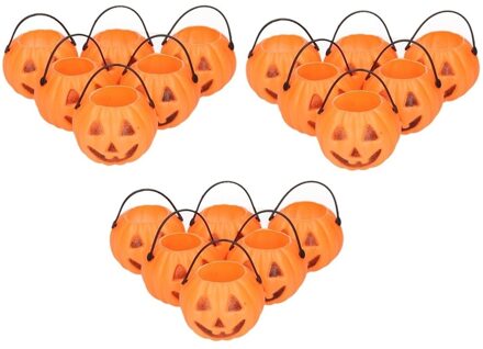 18x Halloween mini pompoen emmers 5 cm - Halloween decoratie/versiering/accessoires - Pompoen emmertjes