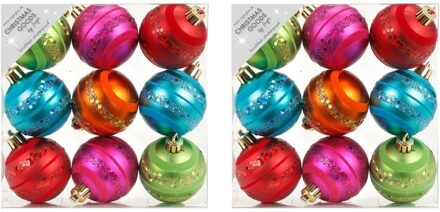 18x Kunststof gekleurde kerstballen glitter 6 cm - Kerstbal Multikleur