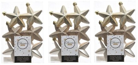 18x Kunststof sterren kerstballen glans/mat/glitter licht parel/champagne 7 cm kerstboom versiering/decoratie - Kersthan Champagnekleurig