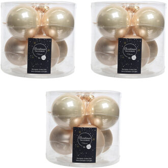 18x Licht parel/champagne glazen kerstballen 8 cm - glans en mat - Glans/glanzende - Kerstboomversiering licht parel/champagne