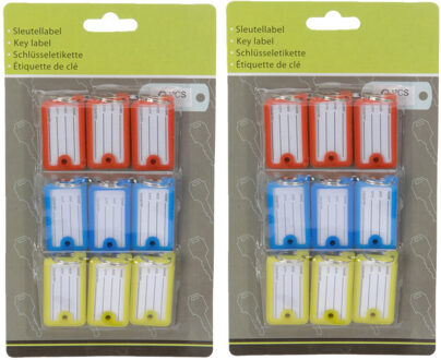 18x stuks gekleurde sleutellabels rood, blauw en geel