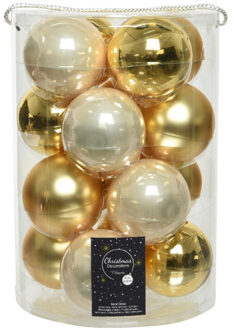 18x stuks glazen kerstballen goud en champagne 8 cm - Kerstbal Goudkleurig