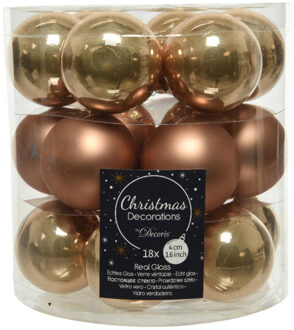 18x stuks kleine glazen kerstballen camel bruin 4 cm mat/glans - Kerstbal