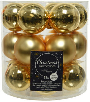 18x stuks kleine glazen kerstballen goud 4 cm mat/glans - Kerstbal Goudkleurig