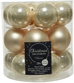 18x stuks kleine glazen kerstballen licht parel/champagne 4 cm mat/glans - Kerstbal Champagnekleurig