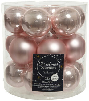 18x stuks kleine glazen kerstballen lichtroze (blush) 4 cm mat/glans - Kerstbal