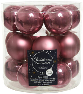 18x stuks kleine glazen kerstballen oud roze (velvet) 4 cm mat/glans - Kerstbal