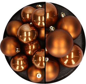 18x stuks kunststof kerstballen bruin 6 en 8 cm - Kerstbal