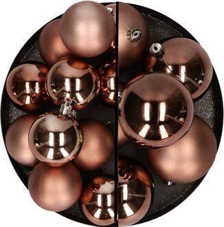 18x stuks kunststof kerstballen bruin 6 en 8 cm