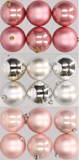 18x stuks kunststof kerstballen mix van lichtroze, zilver en oudroze 8 cm - Kerstbal