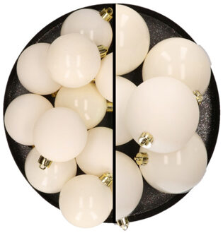 18x stuks kunststof kerstballen wol wit 6 en 8 cm