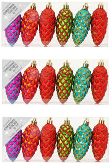 18x stuks kunststof kersthangers dennenappels gekleurd 9 cm kerstornamenten - Kersthangers Multikleur