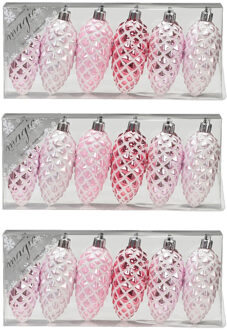 18x stuks kunststof kersthangers dennenappels lichtroze 9 cm kerstornamenten