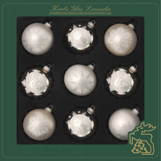 18x stuks luxe gedecoreerde glazen kerstballen zilver 8 cm