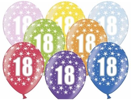 18x stuks verjaardag ballonnen 18 jaar thema met sterretjes - Leeftijd feestartikelen/versiering