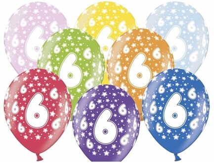 18x Stuks verjaardag Ballonnen 6 jaar met sterretjes 30 cm - Feestartikelen/versiering