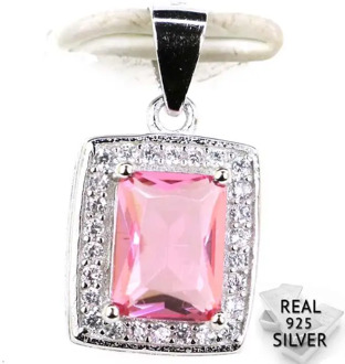 18x10mm Guaranteed Real 925 Solid Sterling Silver 1.9g Romantic Created Pink Morganites Cubic Zirconia Ladies Pendant