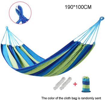 190*100Mm 2 Personen Gestreepte Hangmat Outdoor Leisure Bed Verdikte Canvas Opknoping Bed Slapen Swing Hangmat 2 Kleur blauw