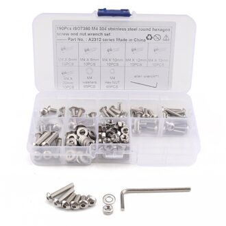 190Pcs Diverse M4 304 Roestvrijstalen Set Knop Hoofd Met Wasmachine Inner Hex Socket Allen Schroeven Bolt Met Wrench storage Case