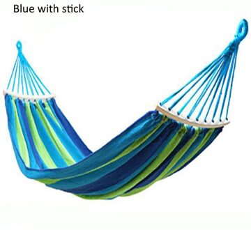 190X150Cm Ultralight Camping Hangmat Met Rugzak Rainbow Outdoor Leisure Draagbare Hangmat Canvas Zonder Stand blauw met stick
