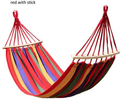 190X150Cm Ultralight Camping Hangmat Met Rugzak Rainbow Outdoor Leisure Draagbare Hangmat Canvas Zonder Stand rood met stick