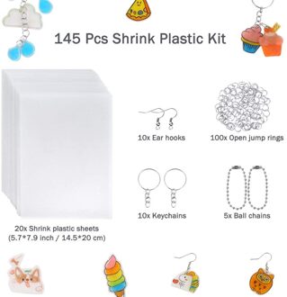 198Pcs Shrinky Plastic Vel Kit Krimpkous Vel Art Papier Perforator Sleutelhangers Potloden Tekening Supply Charmes Maker 145stk