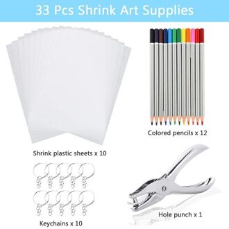 198Pcs Shrinky Plastic Vel Kit Krimpkous Vel Art Papier Perforator Sleutelhangers Potloden Tekening Supply Charmes Maker 33stk