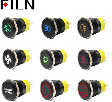 19mm 12v LED stainless steel black metal push button switch dashboard warning symbol momentary latching on off car racing switch