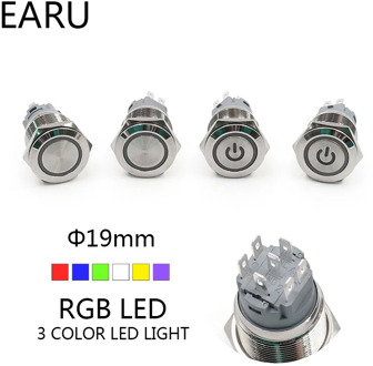 19mm 2 Dual 3 Triple Color RGB LED Light Switch Momentary Self-reset Latching Fixation Waterproof Metal Push Button Switch Power