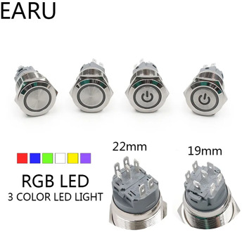 19mm 22mm 2 3 Triple Color RGB LED Light Switch Momentary Self-reset Latching Fixation Waterproof Metal Push Button Switch Power