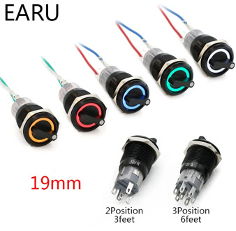 19mm Black Self-return Momentary Self-locking Fixation Waterproof DPDT Illuminated Metal Selector Rotary Switch 2/3 Position LED