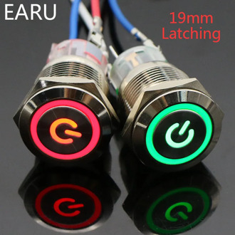 19mm Metal Latching Locking Horn Push Button Switch LED Light Car Auto Power 5V 12V 24V 220V Red Blue Waterproof Stainless Steel