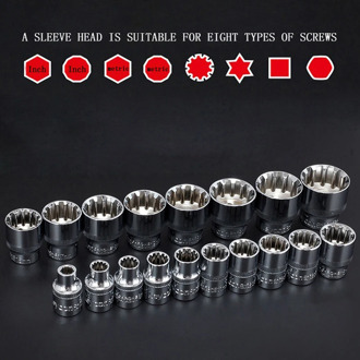 19pcs 3/8" 6-24mm Socket Set CR-V 3/8 Sockets Tool 12 Tooth Wrench Head Universal Hexagon Spanner Allen Head Auto Repair Tools