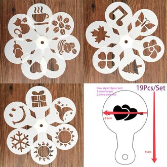19Pcs Koffie Spray Stencils Koffie Melk Printing Model Taart Sjabloon Tekeningen Decoratie Cappuccino Mold Zeef Gereedschap