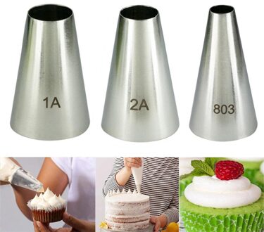 # 1A # 2A # 3A Grote Maat Ronde Metalen Cake Decoratie Tips 3Pcs Rvs Piping Icing nozzle Gebak Tool Bakken Buizen 3stk