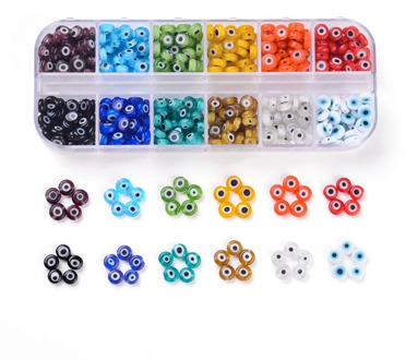 1Box Mixed Color Handmade Round Evil Eye Lampwork Beads for Jewelry Making DIY 6mm 8mm 10mm Hole: 1mm